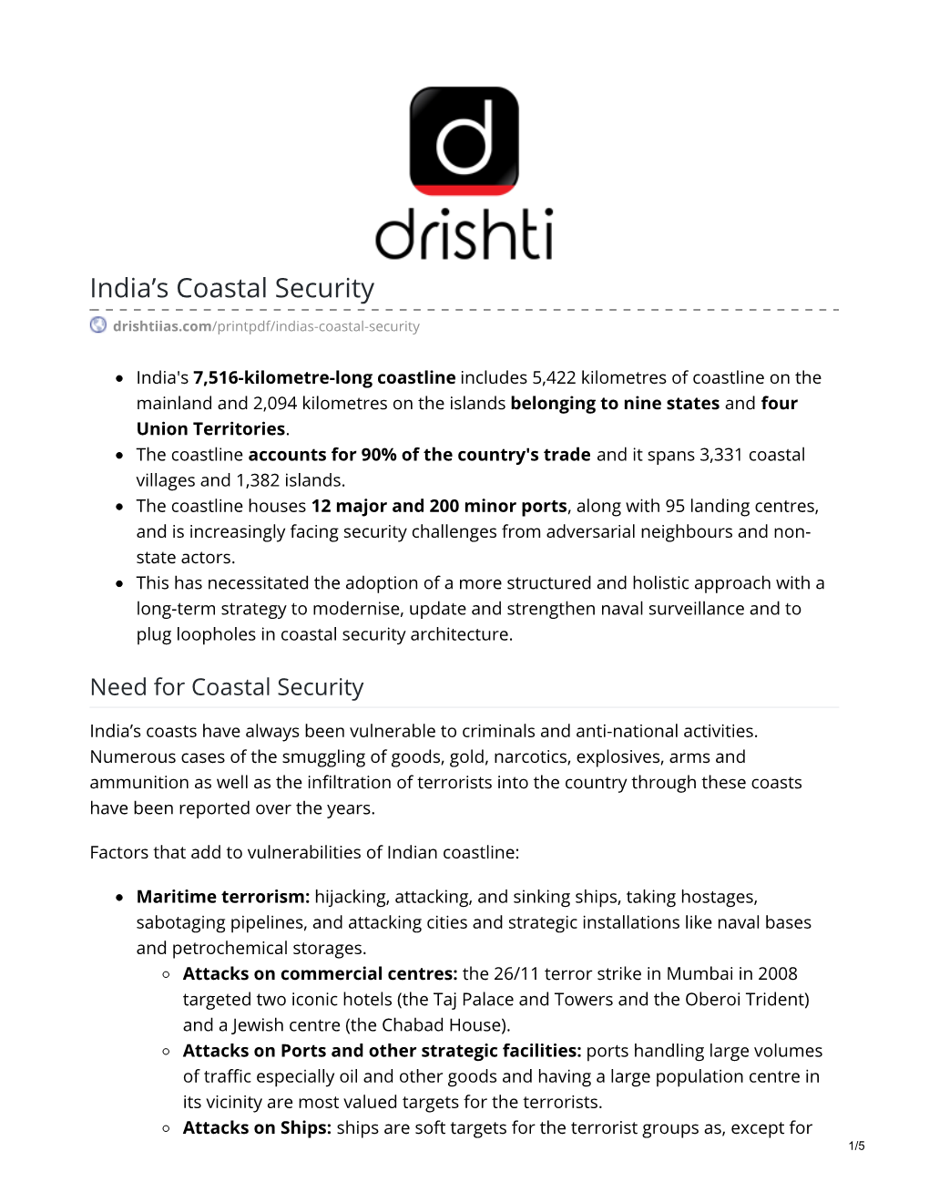 India's Coastal Security