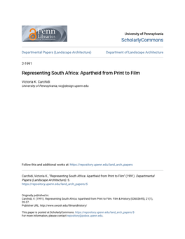 Representing South Africa: Apartheid from Print to Film