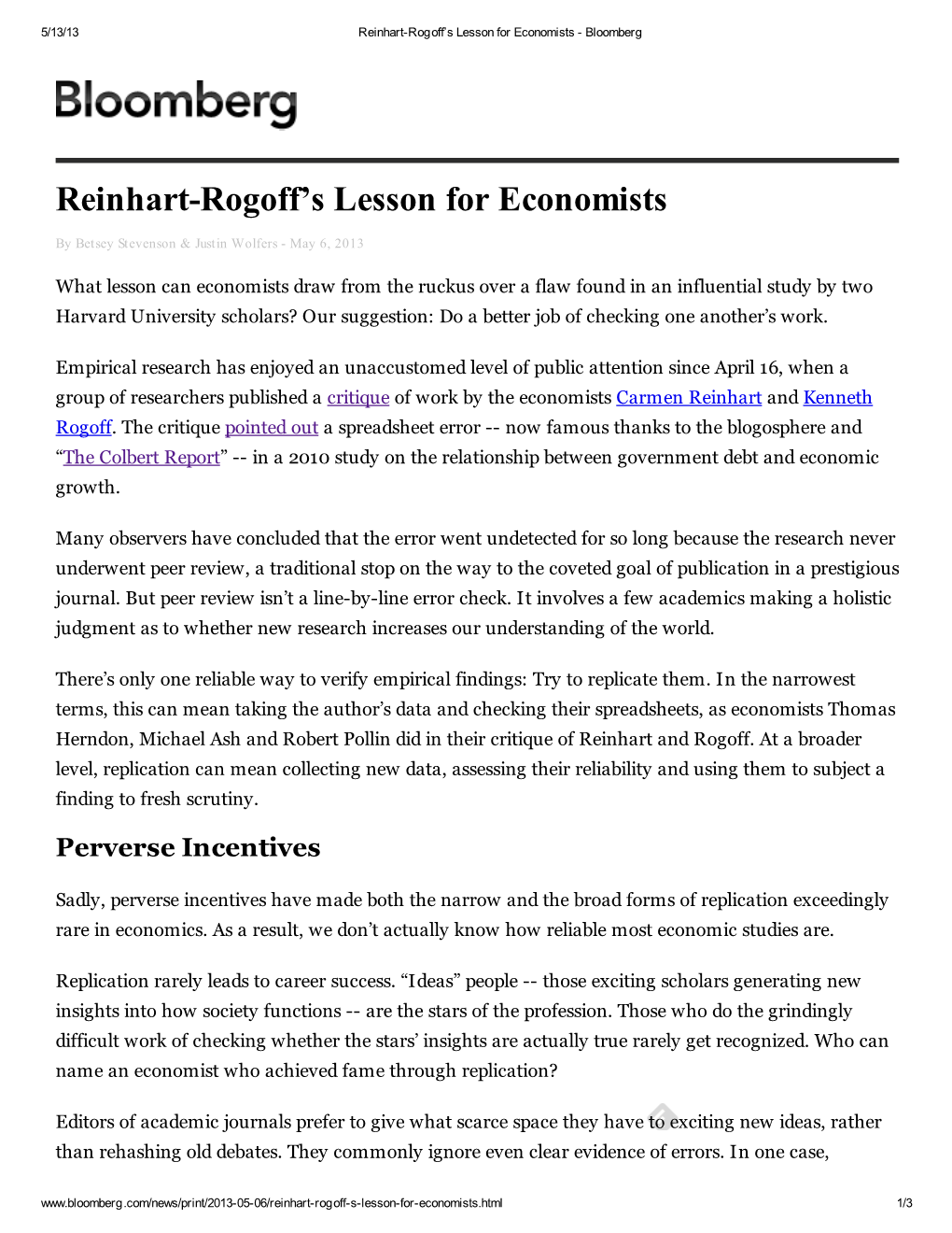 Reinhart-Rogoff's Lesson for Economists