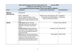 Tairua Social Support for the Community a to Z January 2020