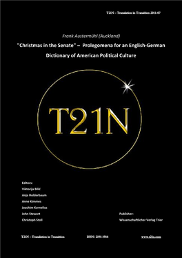 "Christmas in the Senate" – Prolegomena for an English-German Dictionary of American Political Culture