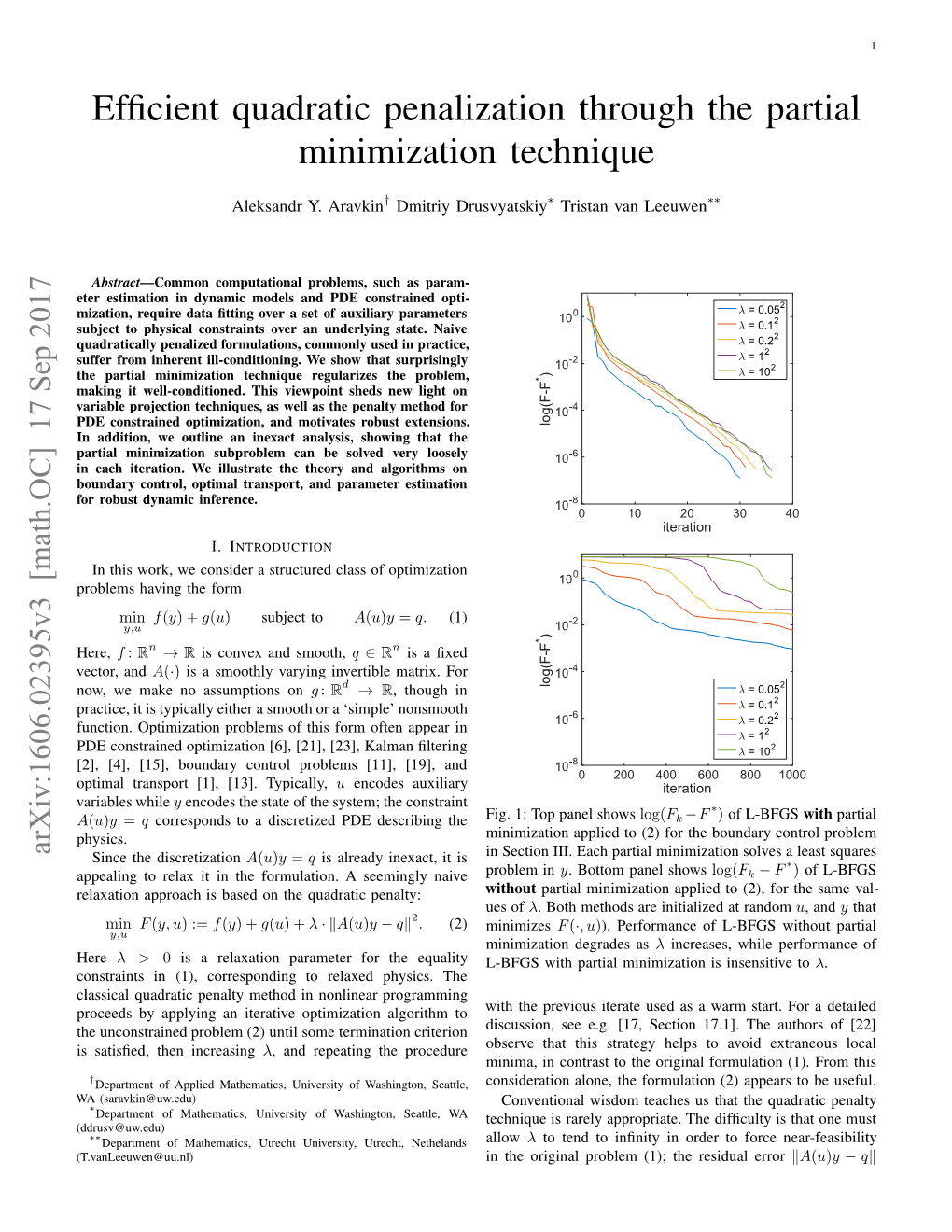 Efficient Quadratic Penalization Through the Partial Minimization Technique