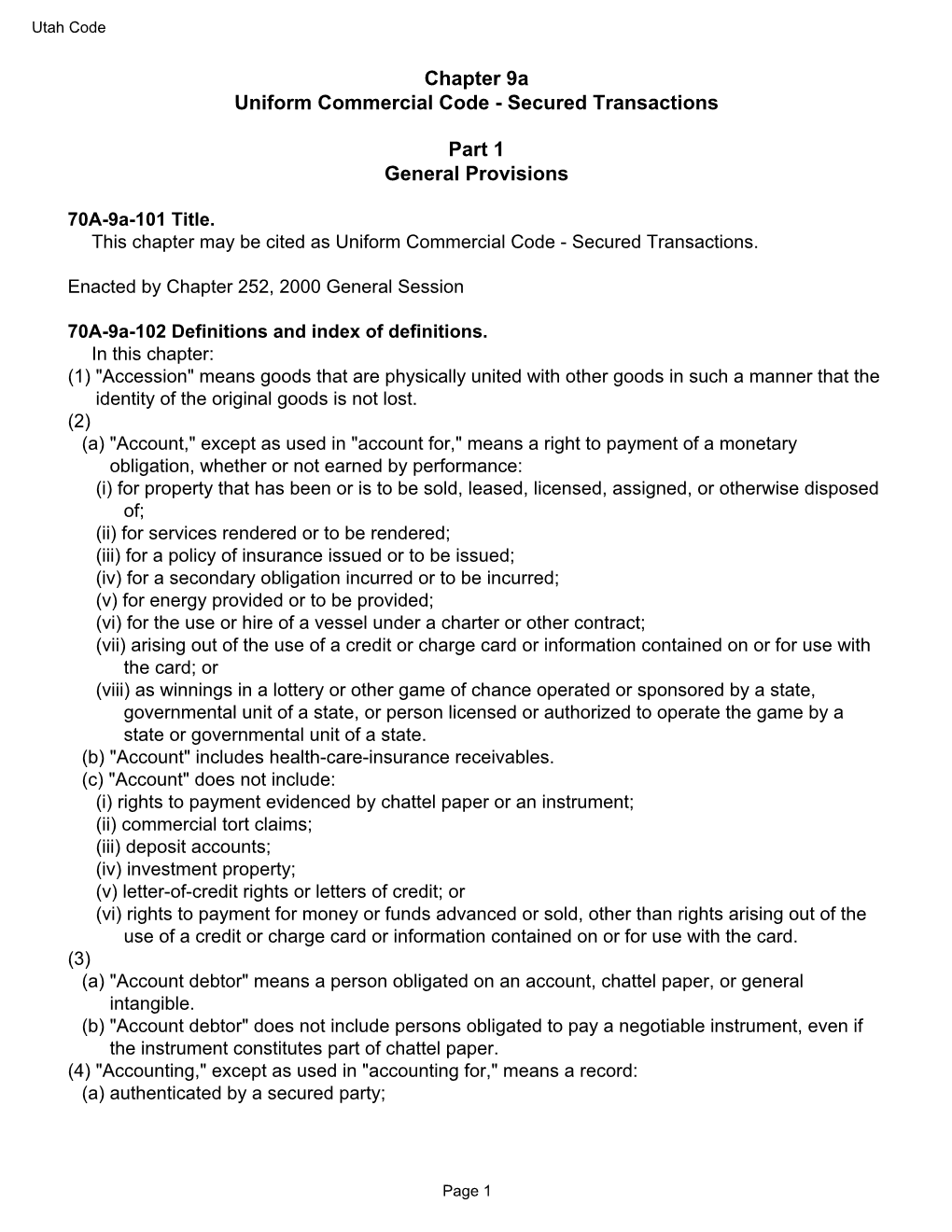 Chapter 9A Uniform Commercial Code - Secured Transactions