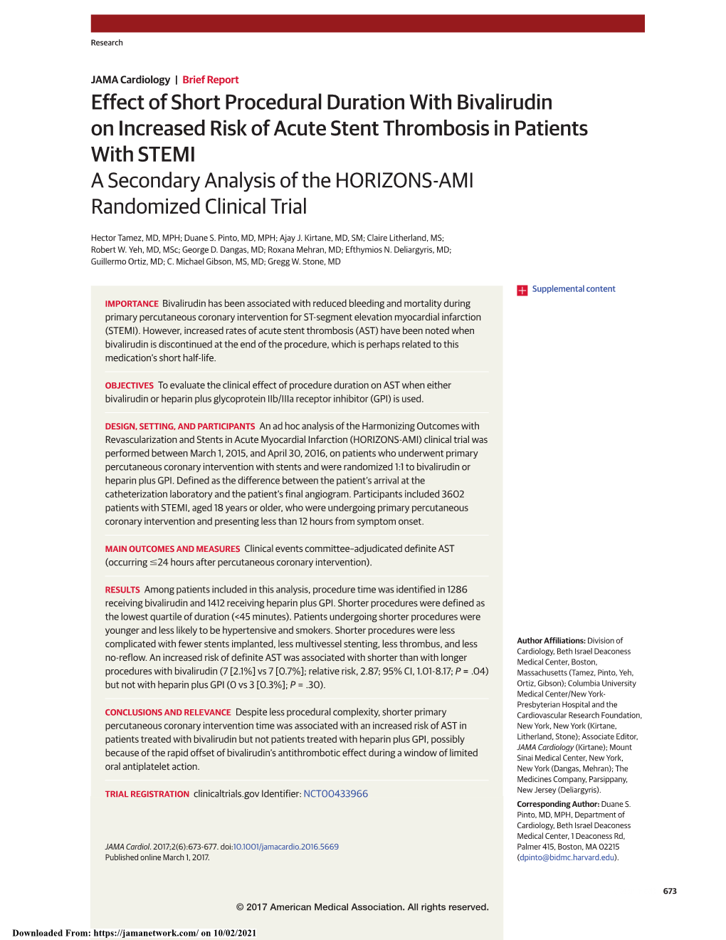 Effect of Short Procedural Duration with Bivalirudin