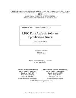 LIGO Data Analysis Software Specification Issues