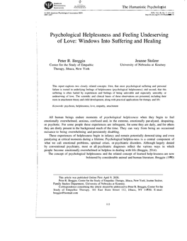 Psychological Helplessness and Feeling Undeserving of Love: Windows Into Suffering and Healing