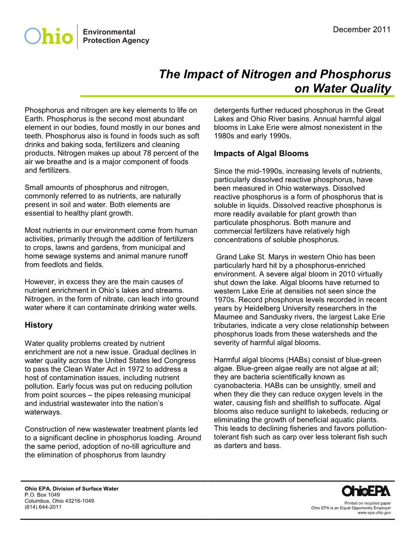 The Impact of Nitrogen and Phosphorus on Water Quality