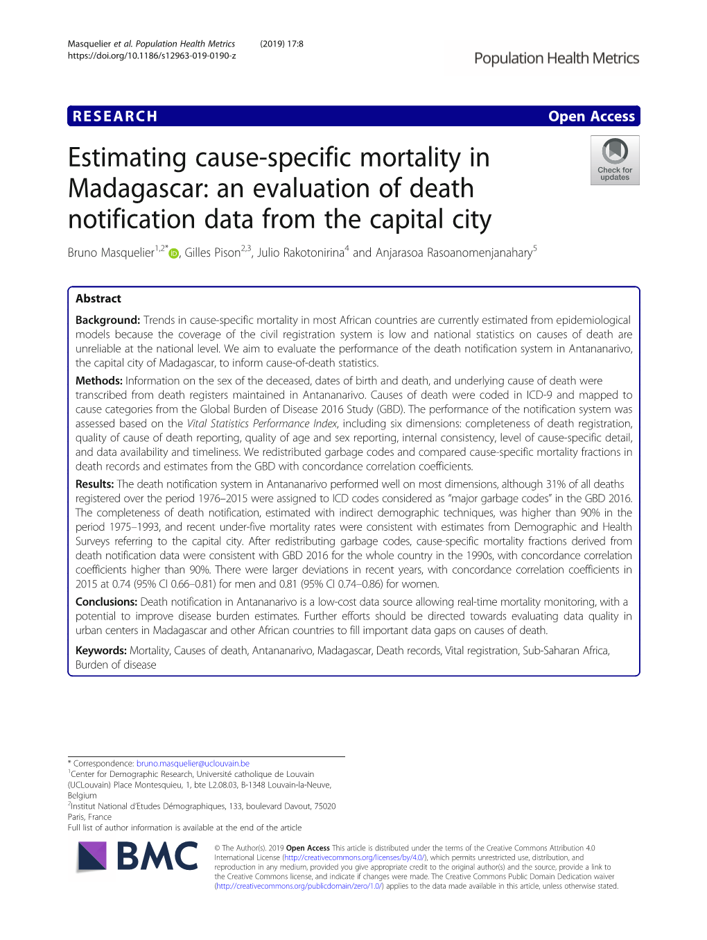 Estimating Cause-Specific Mortality in Madagascar: an Evaluation of Death