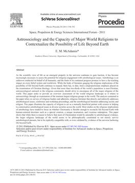 Astrosociology and the Capacity of Major World Religions to Contextualize the Possibility of Life Beyond Earth