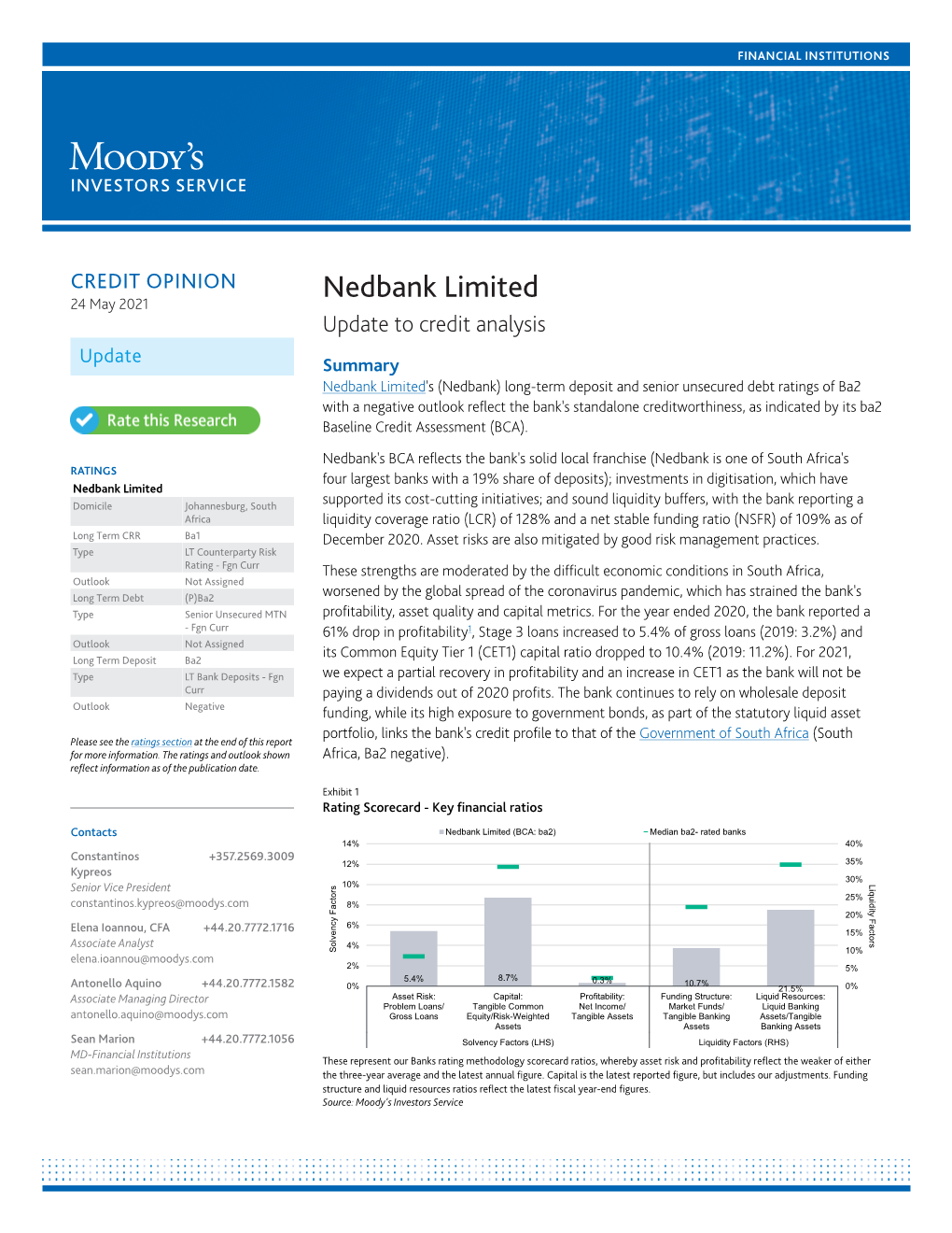 Moody's: Nedbank Limited Update to Credit Analysis