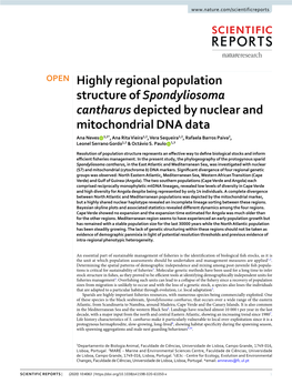 Highly Regional Population Structure of Spondyliosoma Cantharus Depicted