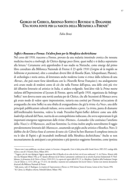 Giorgio De Chirico, Ardengo Soffici E Rousseau Il Doganiere Una Nuova Fonte Per La Nascita Della Metafisica a Firenze1