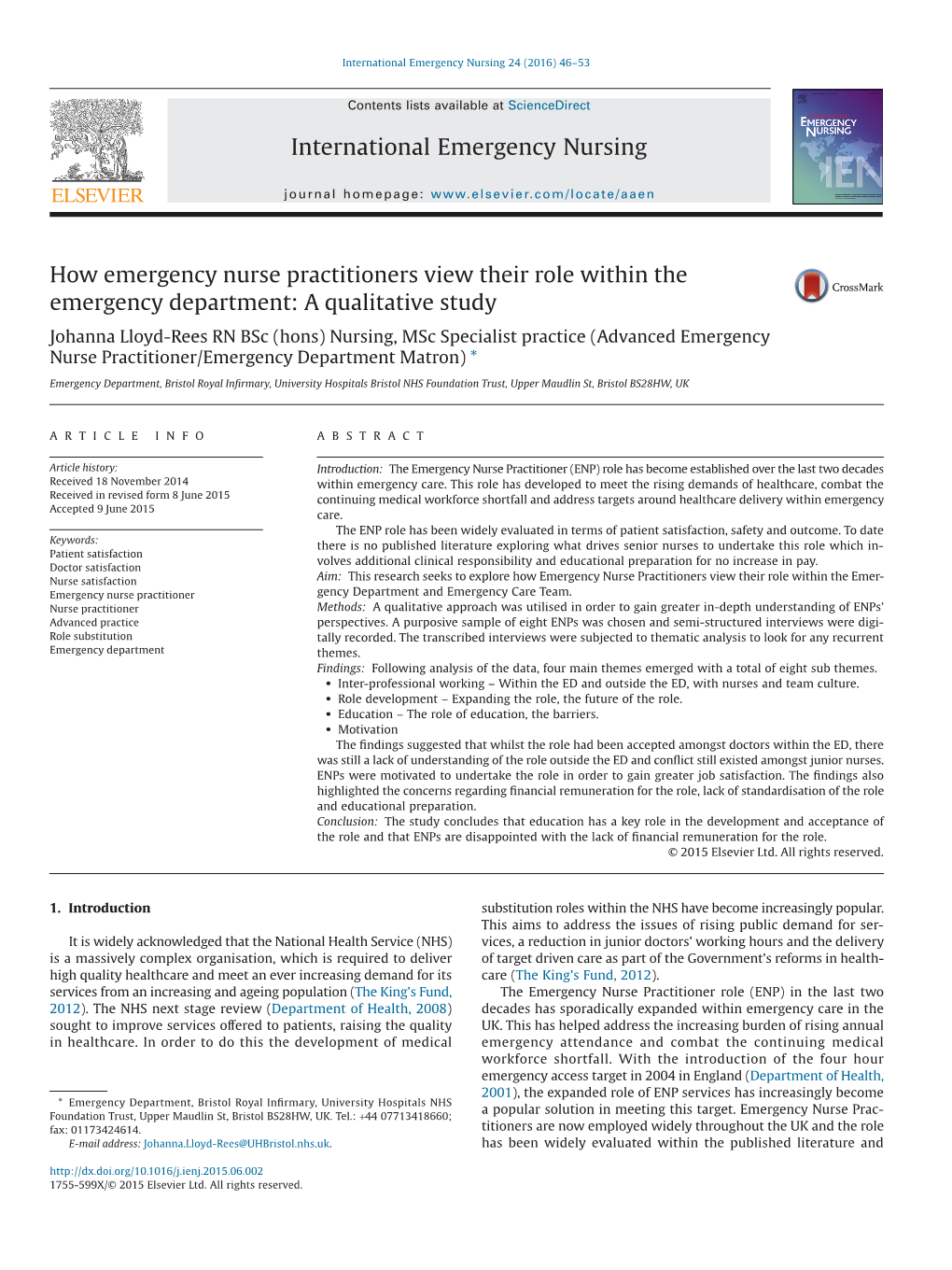 How Emergency Nurse Practitioners View Their Role Within the Emergency Department: a Qualitative Study