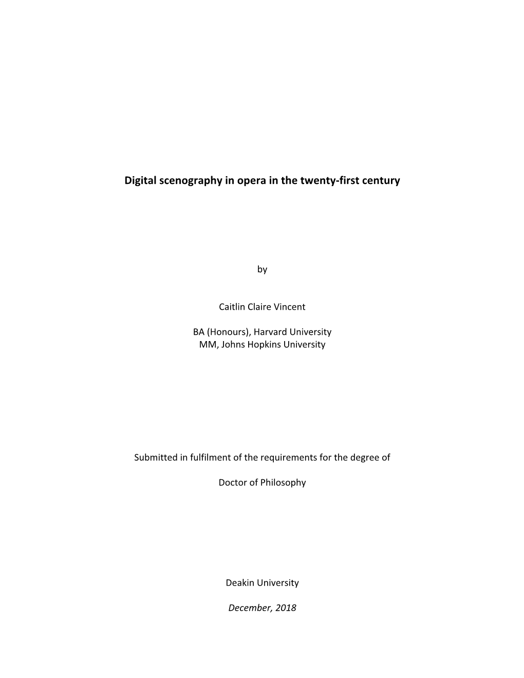 Digital Scenography in Opera in the Twenty-First Century