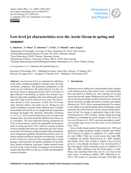 Low-Level Jet Characteristics Over the Arctic Ocean in Spring and Summer