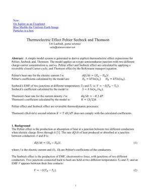 Thermoelectric Effect Peltier Seebeck and Thomson Uri Lachish, Guma Science