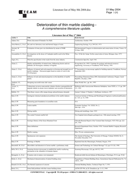 Deterioration of Thin Marble Cladding - a Comprehensive Literature Update