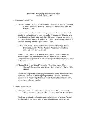 Interpares Bibliography: Music Research Project Version 2: July 21, 2000
