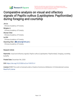 (Lepidoptera: Papilionidae) During Foraging and Courtship