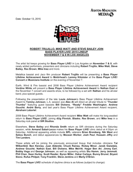 Robert Trujillo, Mike Watt and Steve Bailey Join the Bass Player LIVE