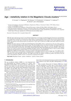 Metallicity Relation in the Magellanic Clouds Clusters�,��,�