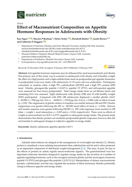 Effect of Macronutrient Composition on Appetite Hormone Responses in Adolescents with Obesity