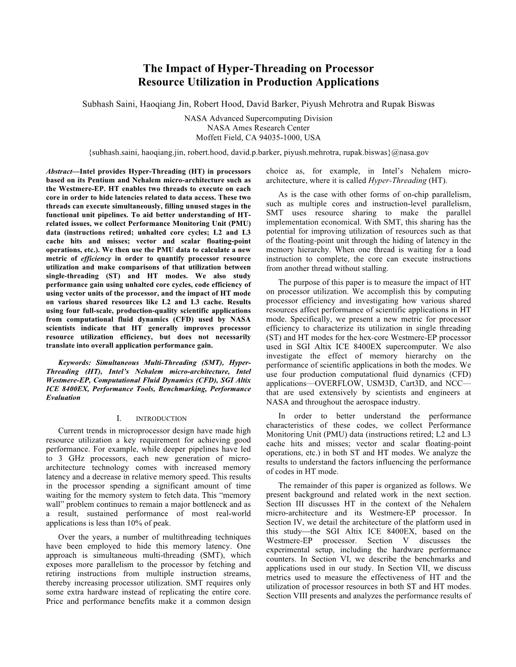 The Impact of Hyper Threading on Processor Resource Utilization in Production Applicaitons