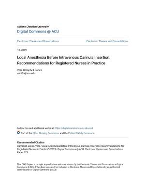 Local Anesthesia Before Intravenous Cannula Insertion: Recommendations for Registered Nurses in Practice