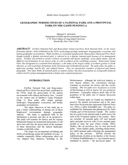 Geographic Perspectives of a National Park and a Provincial Park on the Gaspe Peninsula Introduction