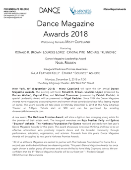 Dance Magazine Awards 2018 Welcoming Remarks MISTY COPELAND