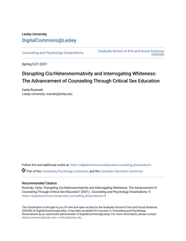 Disrupting Cis/Heteronormativity and Interrogating Whiteness: the Advancement of Counseling Through Critical Sex Education