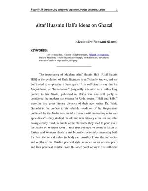 Altaf Hussain Hali's Ideas on Ghazal