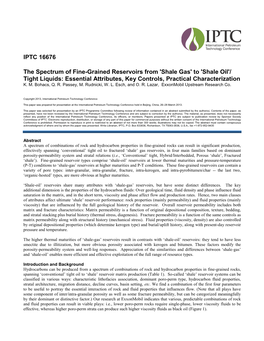'Shale Gas' to 'Shale Oil'/ Tight Liquids: Essential Attributes, Key Controls, Practical Characterization K