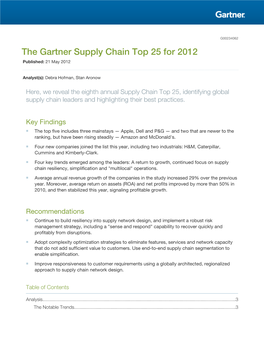 The Gartner Supply Chain Top 25 for 2012 Published: 21 May 2012