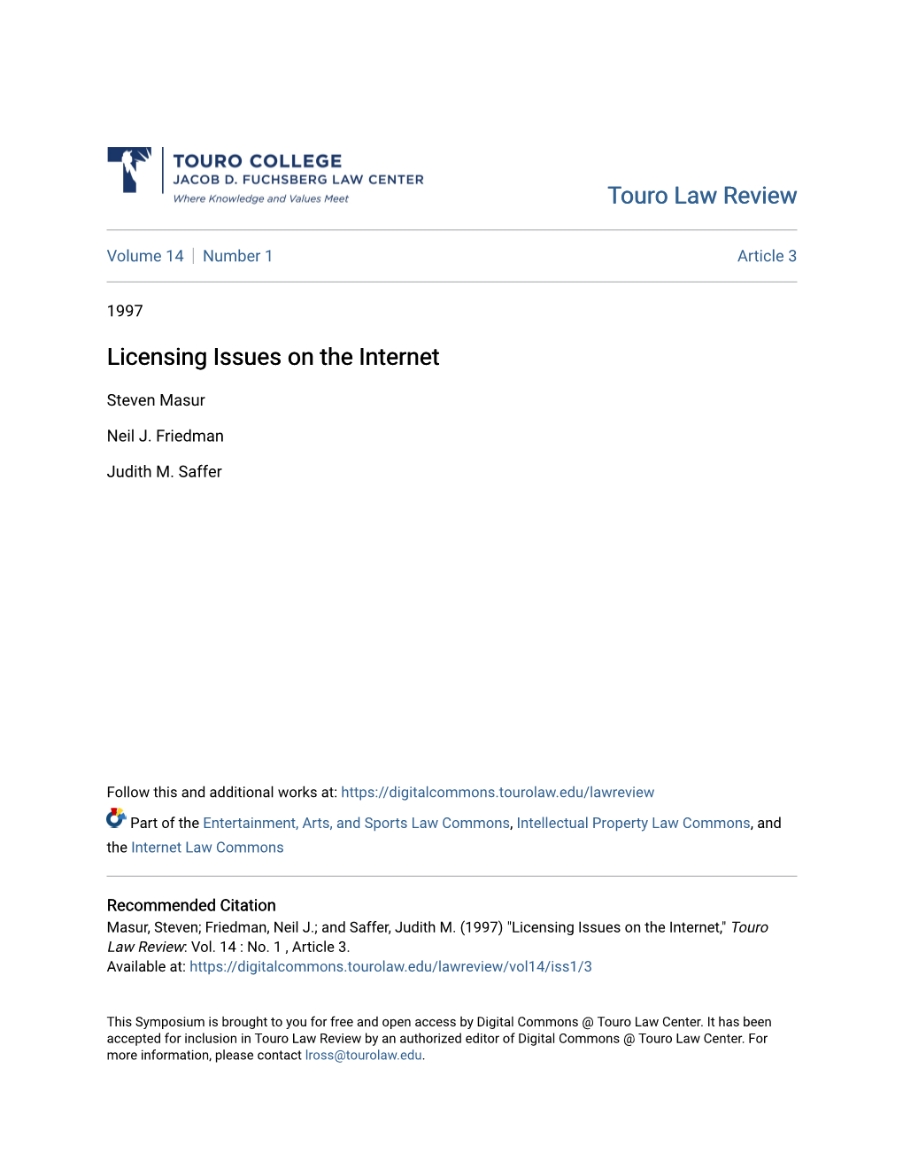 Licensing Issues on the Internet