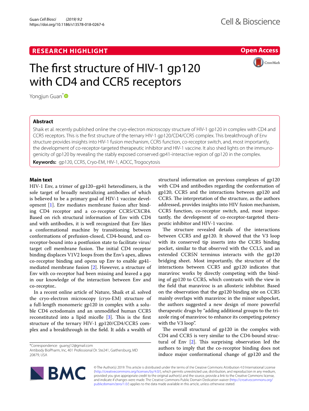 The First Structure of HIV-1 Gp120 with CD4 and CCR5 Receptors