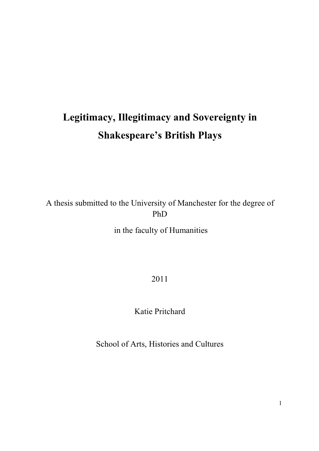 Legitimacy, Illegitimacy and Sovereignty in Shakespeare's