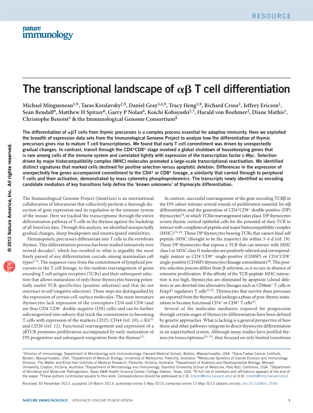 The Transcriptional Landscape of Ab T Cell Differentiation