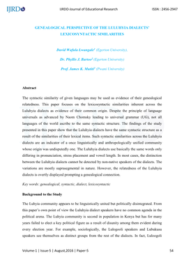 Genealogical Perspective of the Luluhyia Dialects’ Lexicosyntactic Similarities