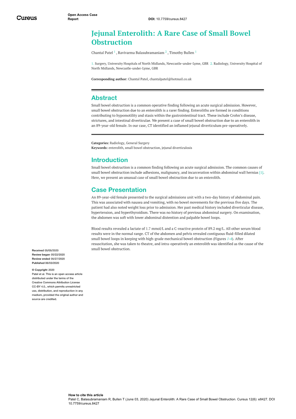 Jejunal Enterolith: a Rare Case of Small Bowel Obstruction