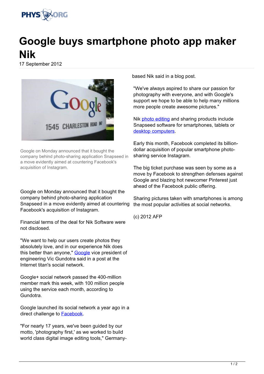 Google Buys Smartphone Photo App Maker Nik 17 September 2012