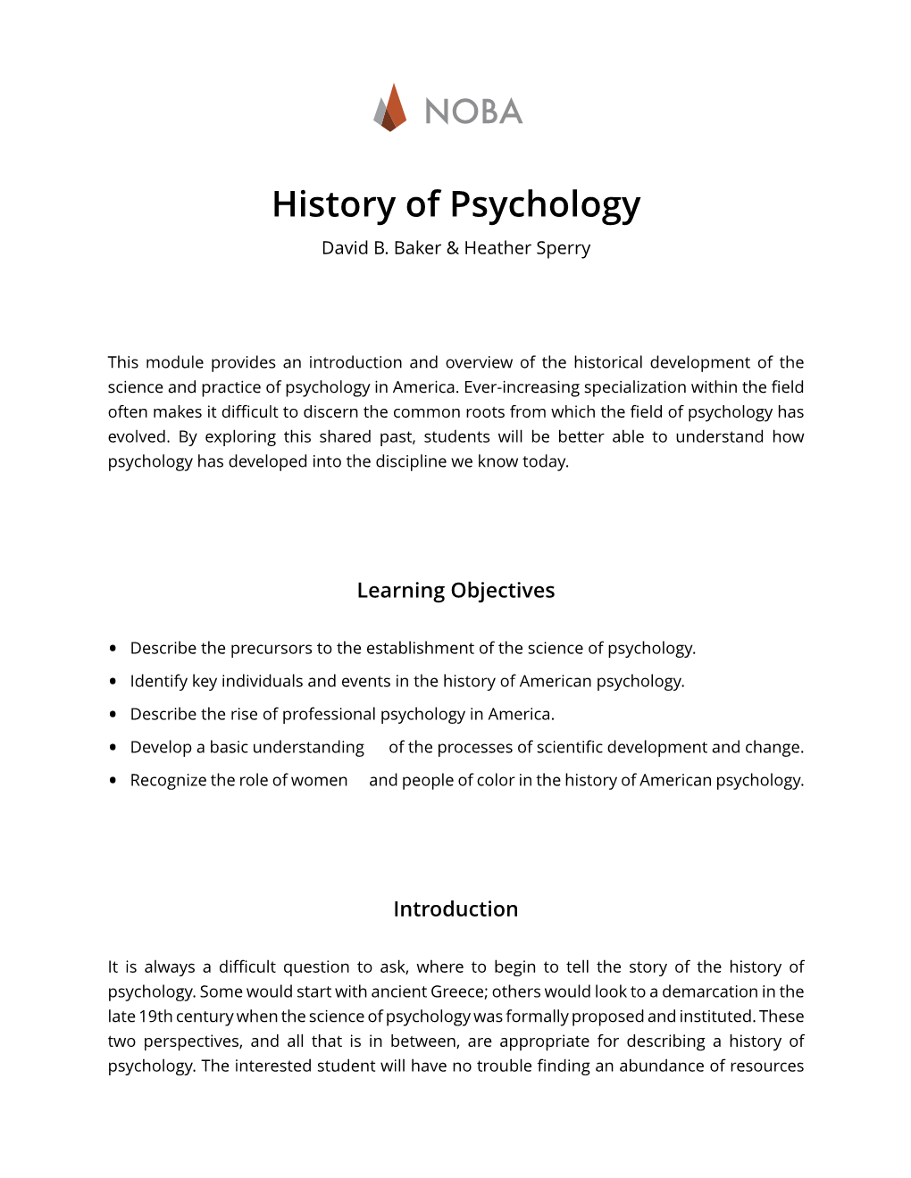 NOBA History of Psychology