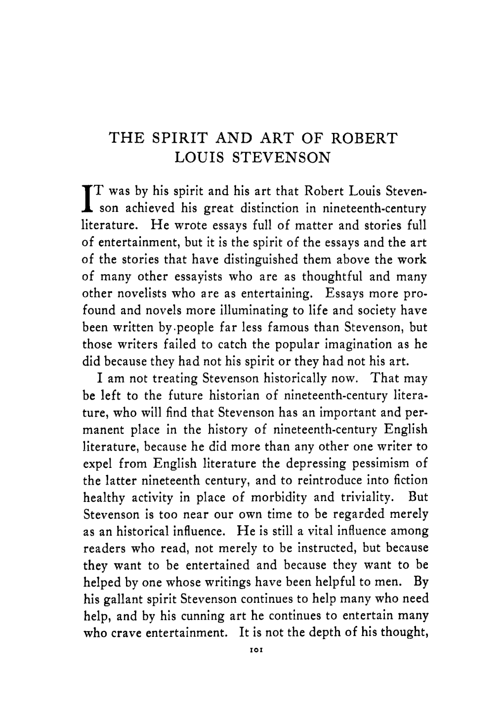 The Spirit and Art of Robert Louis Stevenson