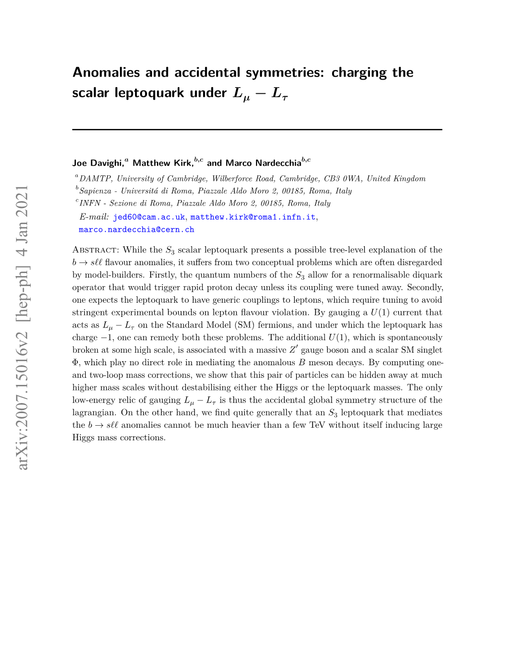 Arxiv:2007.15016V2 [Hep-Ph] 4 Jan 2021 Contents