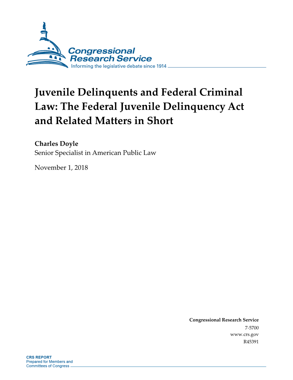 The Federal Juvenile Delinquency Act and Related Matters in Short