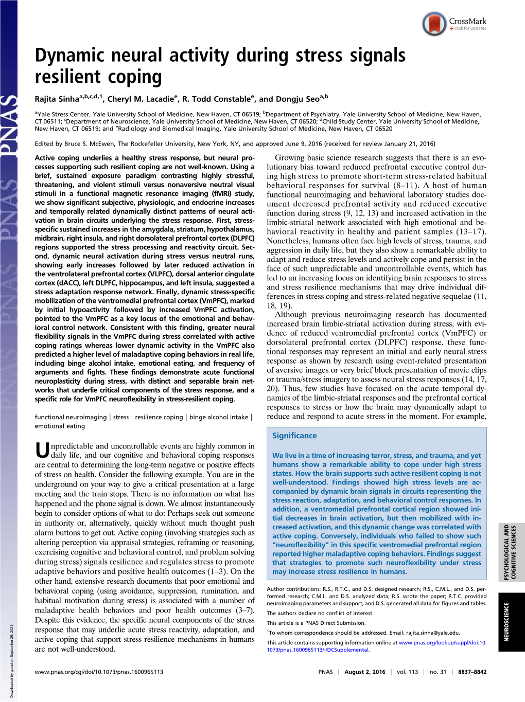 Dynamic Neural Activity During Stress Signals Resilient Coping