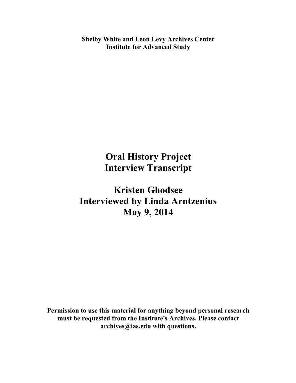 Oral History Project Interview Transcript Kristen Ghodsee