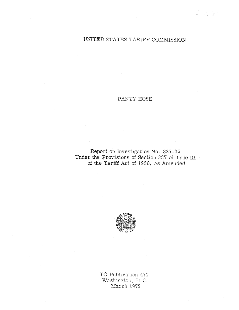 United States Tariff Commission Panty H /Se