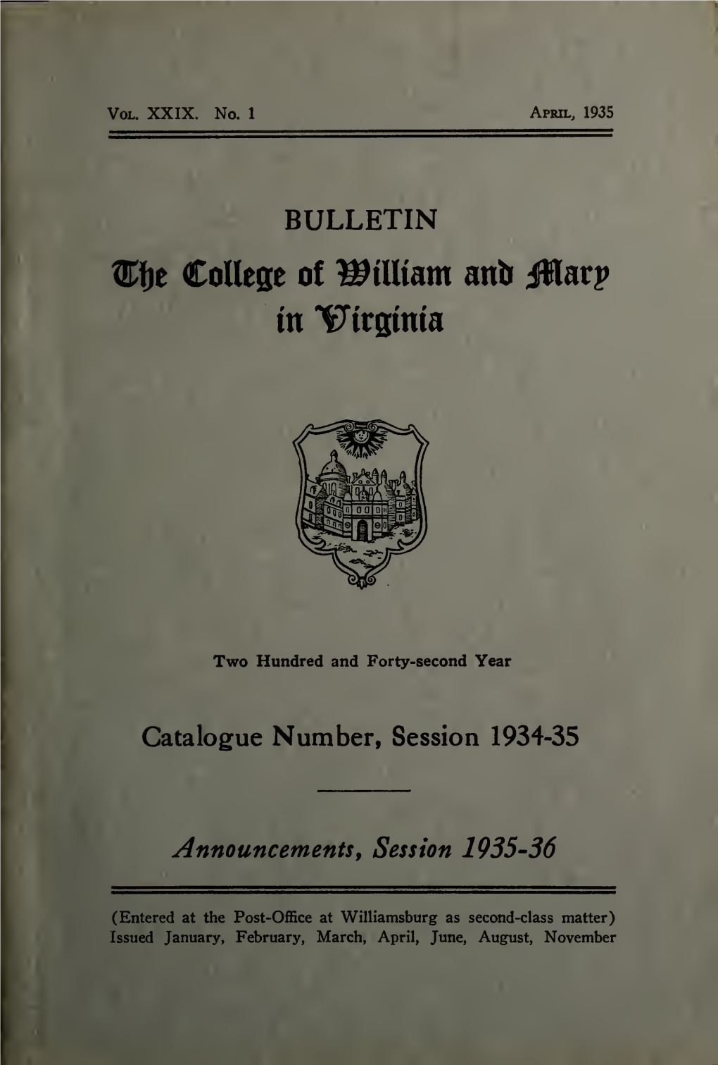 Bulletin of the College of William and Mary in Virginia