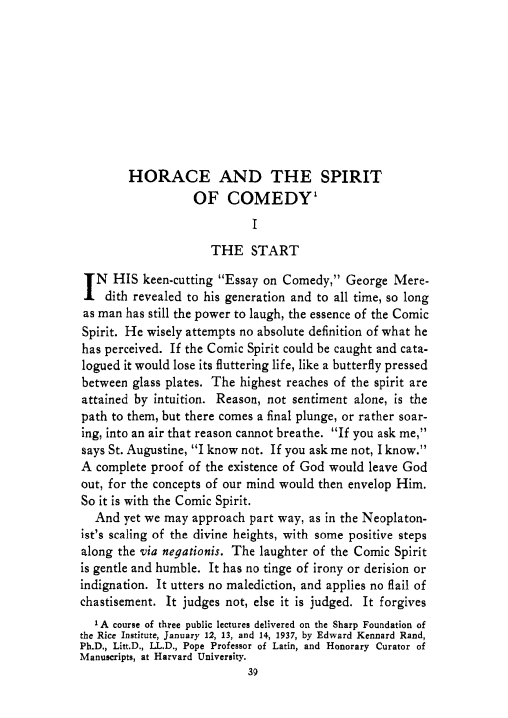 Horace and the Spirit of Comedy'